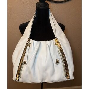 Makowsky NWOT Leather Hobo Handbag Tote Sydney White Gold Animal Print Interior